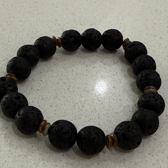 2 Basalt and Glass Beaded Bracelets Vintage - Picture 3 of 6